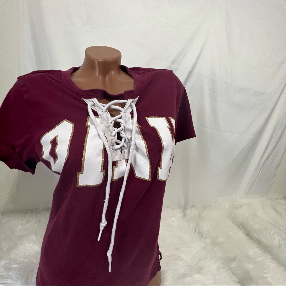 PINK Victoria's Secret Burgundy Lace-Up Tee